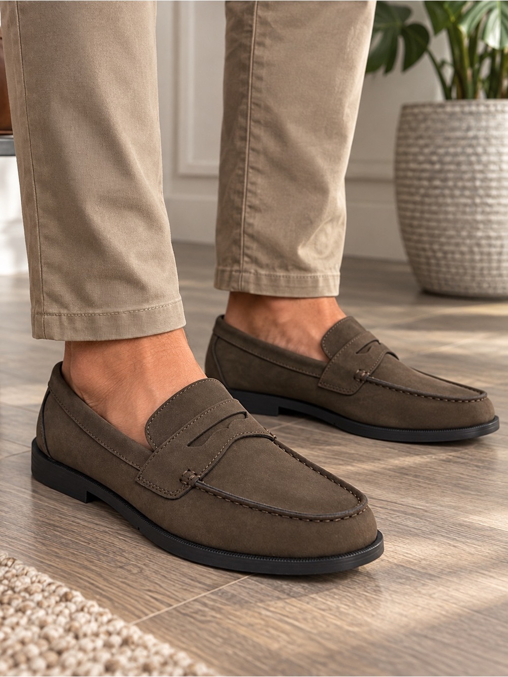 Men's Suede Penny Loafers in Dark Brown- NWT